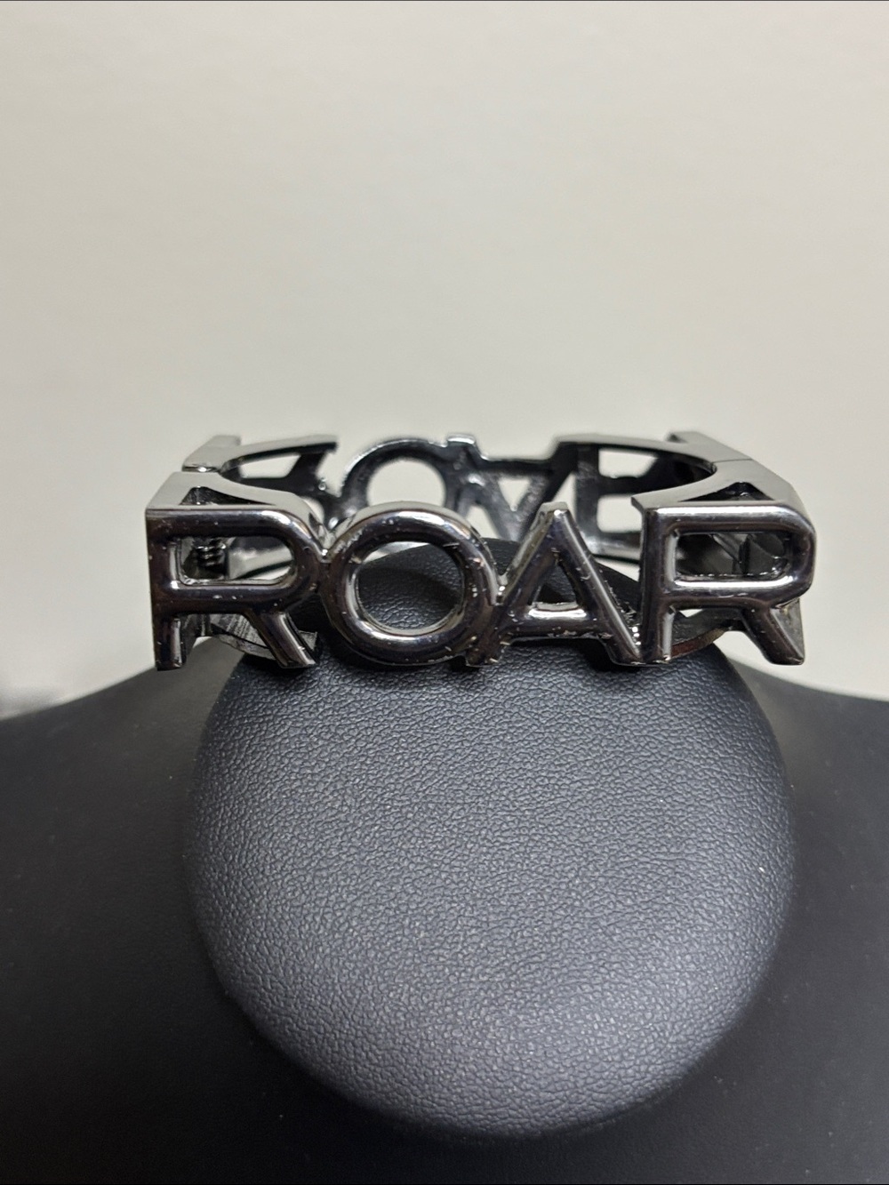 Roar Gunmetal Silver Logo Square Clamper Bangle Bracelet Edgy